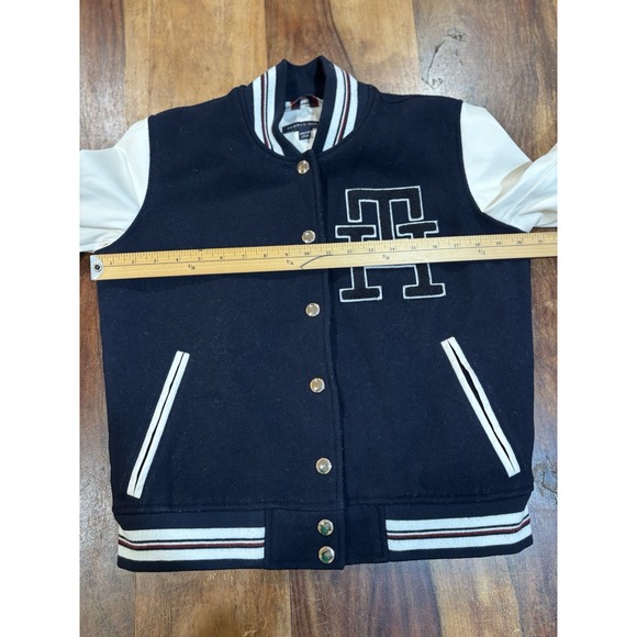 TOMMY HILFIGER wool dark navy & white letterman varsity bomber jacket size - Picture 13 of 14